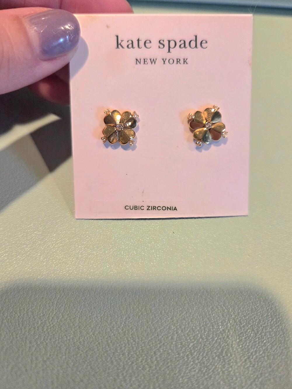 Kate Spade NWT Gold Floral Cubic Zirconia Cluster Spade Earrings